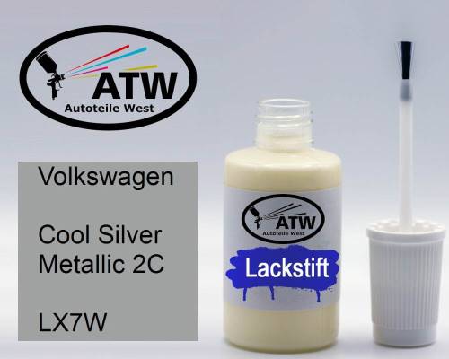 Volkswagen, Cool Silver Metallic 2C, LX7W: 20ml Lackstift, von ATW Autoteile West.